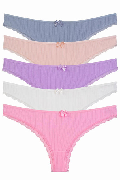 Women's Panties Brazillian Pack of 5 Lycra Ribbed Cotton Camisole Lace