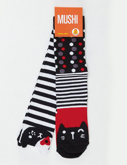 Striped Cats Girls Knee Socks 2-pack