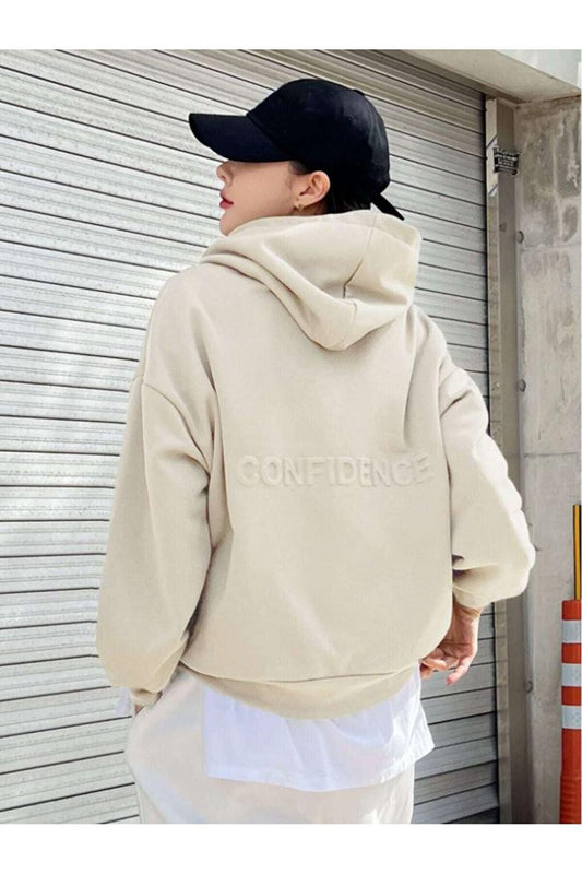 Women's BEIGE Confidence Printed Hooded Sweatshirt