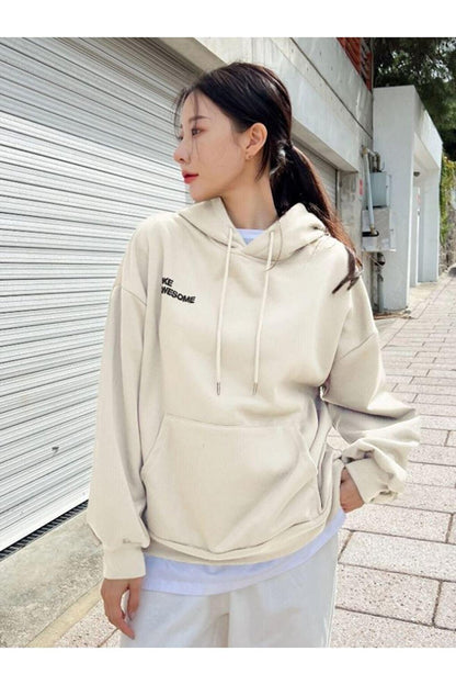 Women's BEIGE Confidence Printed Hooded Sweatshirt