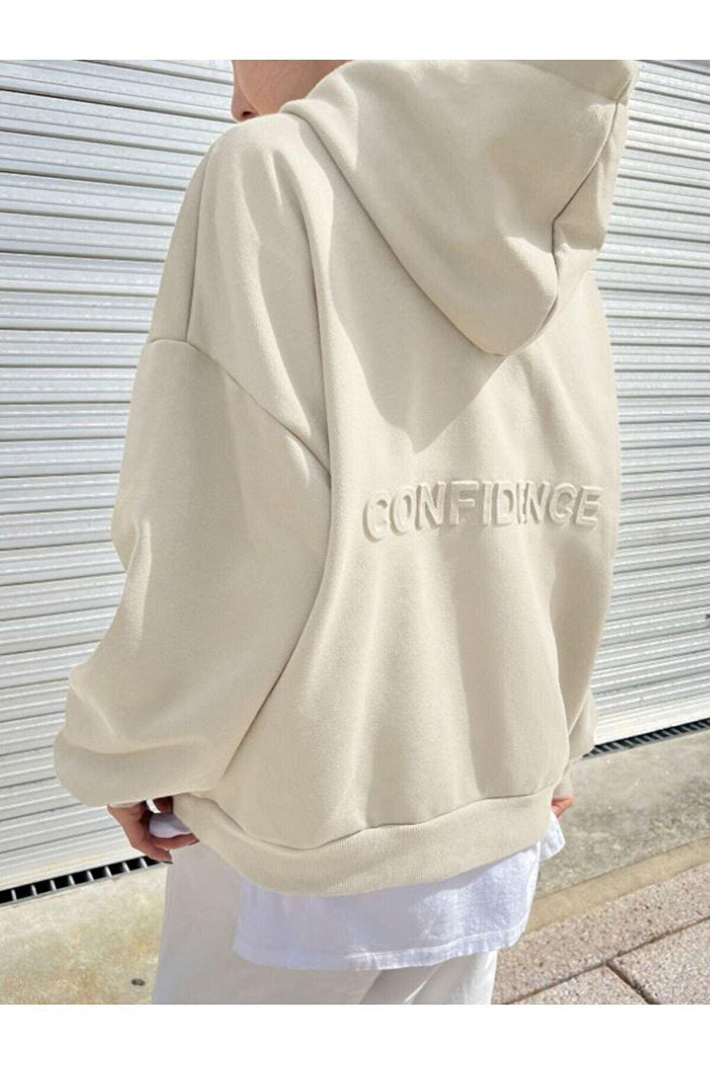 Women's BEIGE Confidence Printed Hooded Sweatshirt