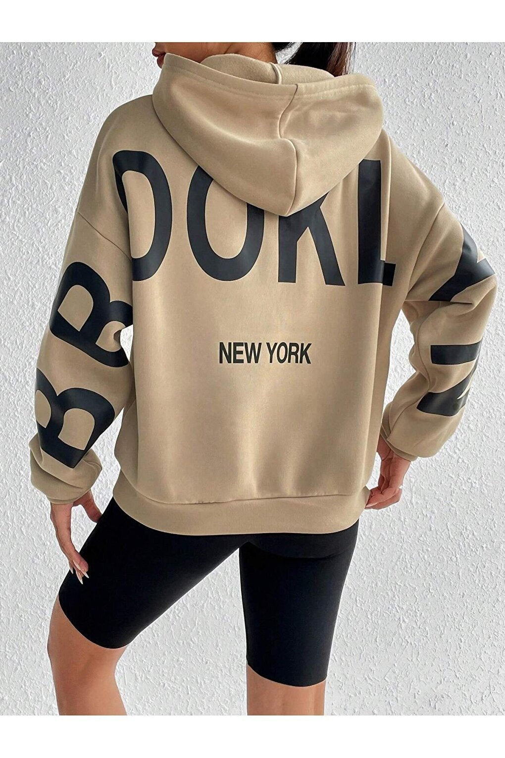 Women's Mink Sleeves Brooklyn New York Printed Oversize Hooded Sweatshirt Hoodie