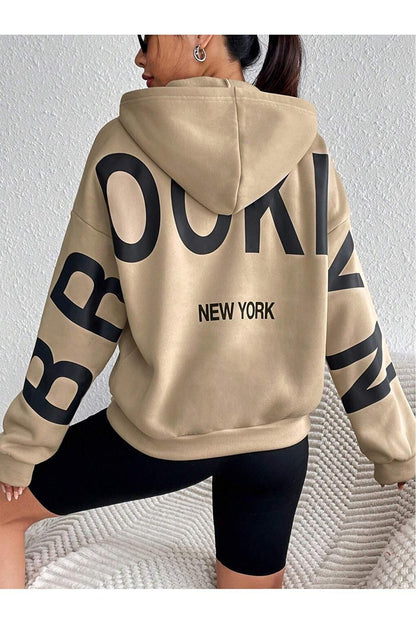 Women's Mink Sleeves Brooklyn New York Printed Oversize Hooded Sweatshirt Hoodie