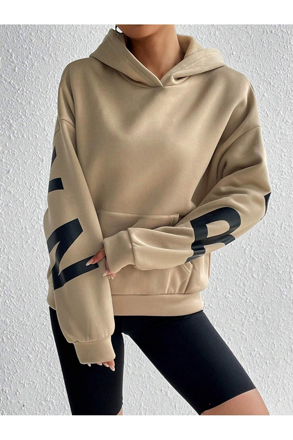 Women's Mink Sleeves Brooklyn New York Printed Oversize Hooded Sweatshirt Hoodie