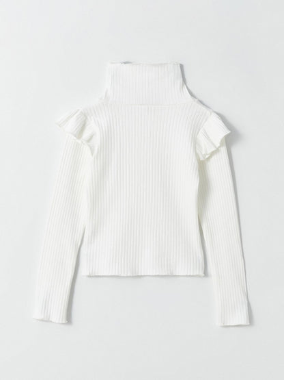 Girl's Ribbed Ruffle Comfortable Long Sleeve Blouse