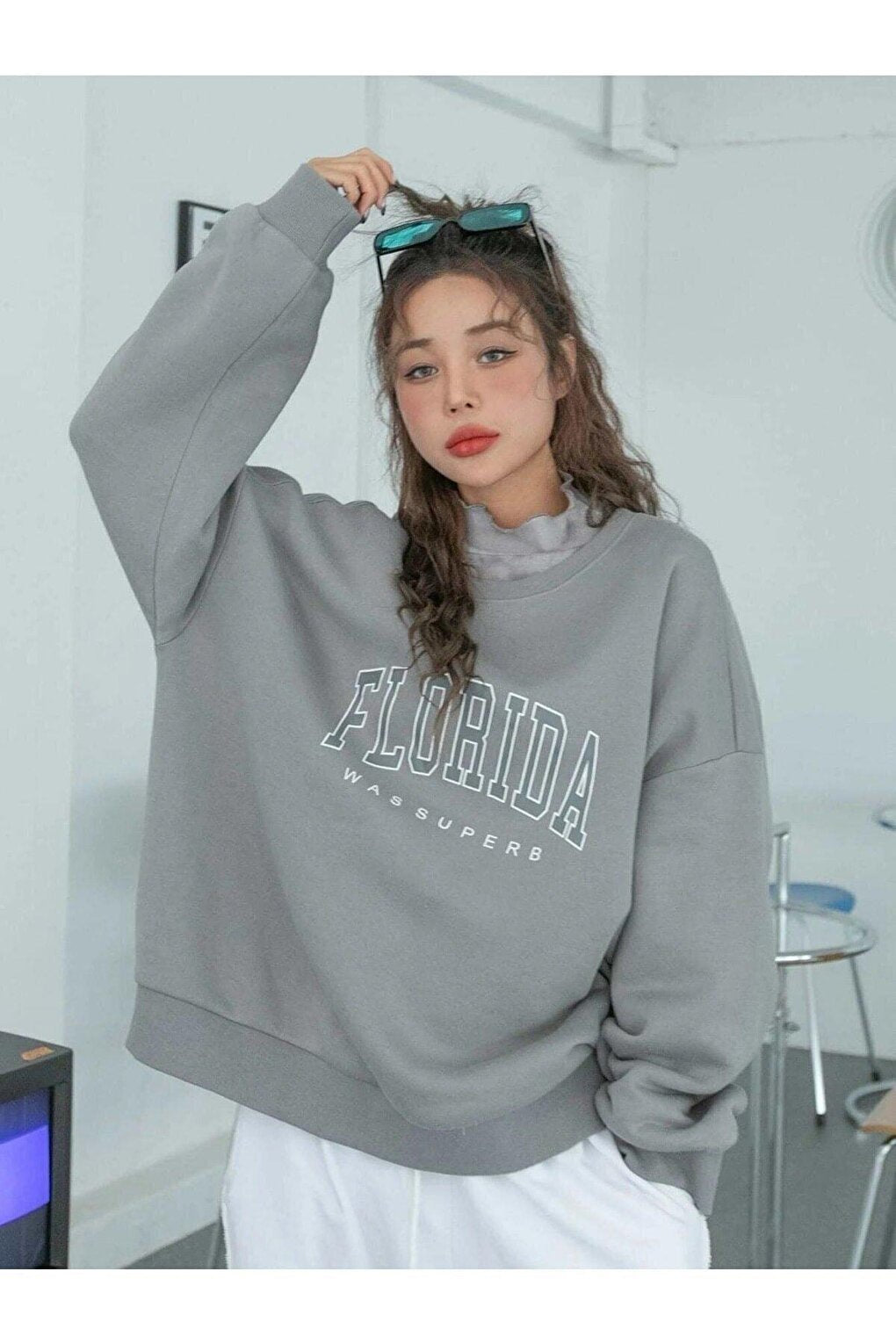 Women's GRAY Florida Printed Oversize Sweatshirt