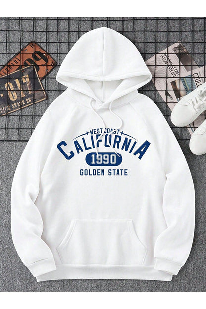 Unisex WHITE California 1990 Printed Hooded Sweatshirt