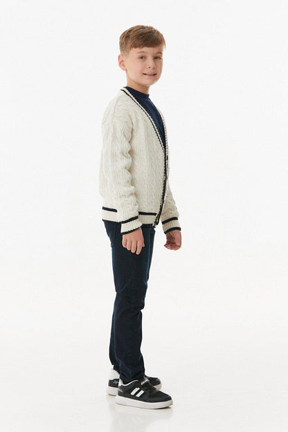 Braided Embroidered Boy's Knitwear Cardigan