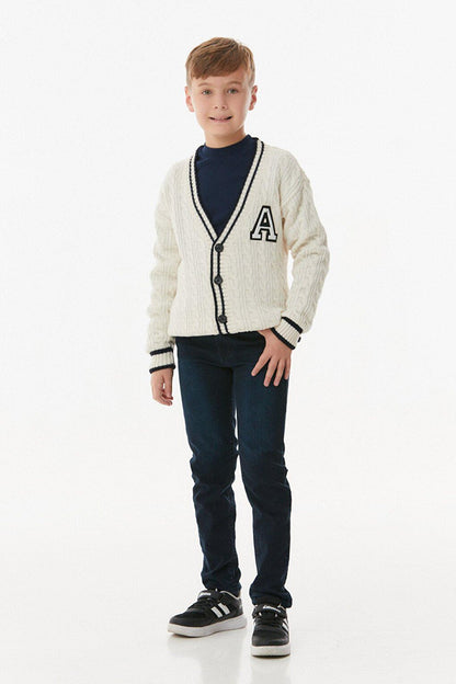 Braided Embroidered Boy's Knitwear Cardigan