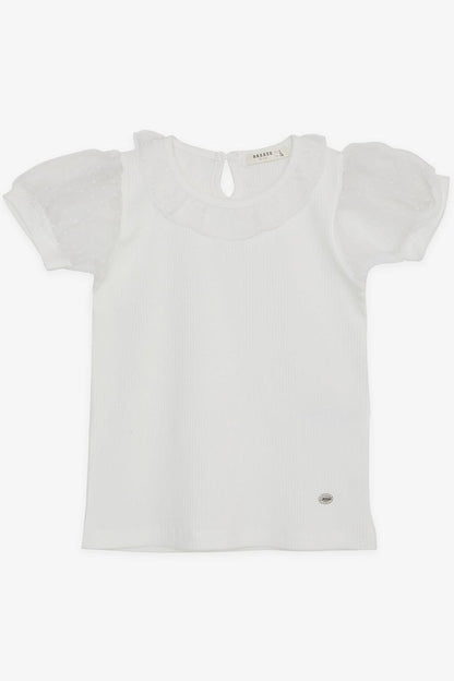 Girl's T-Shirt Sleeves Tulle Collar Ecru (7-12 Years)