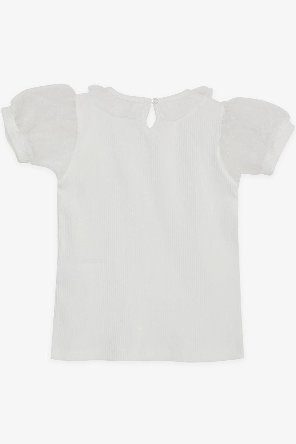 Girl's T-Shirt Sleeves Tulle Collar Ecru (7-12 Years)