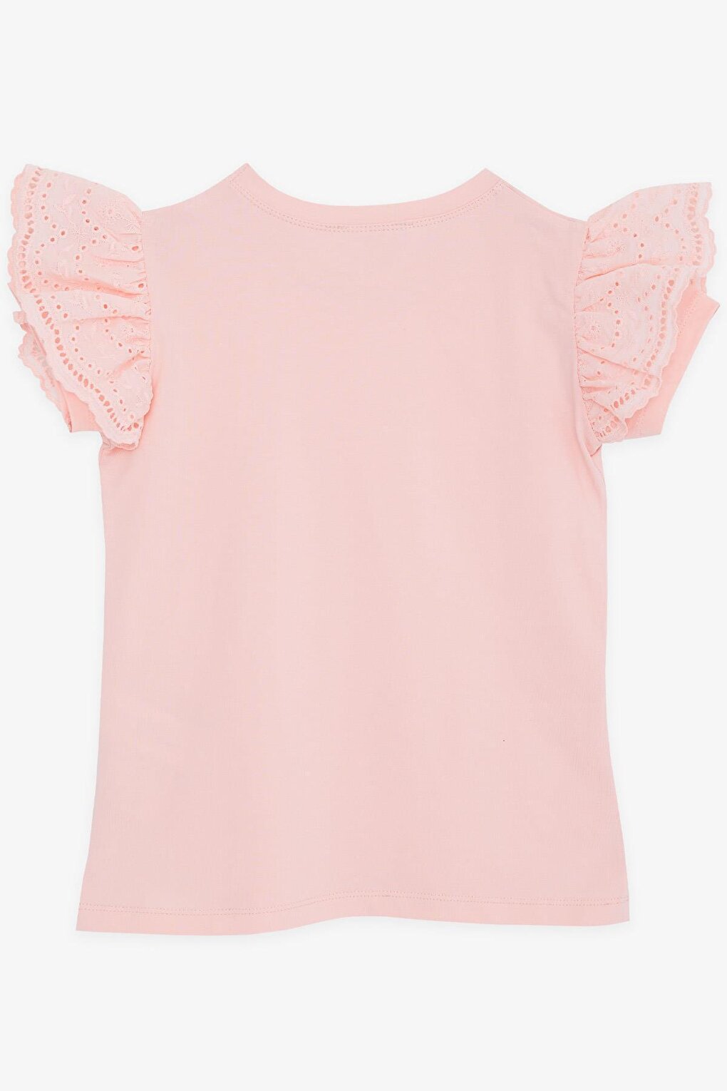 Girl's T-Shirt Sleeves Salmon with Embroidery Guipure (6-12 Years)