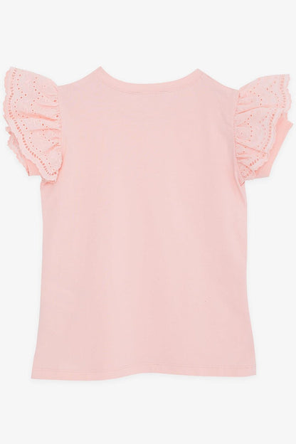 Girl's T-Shirt Sleeves Salmon with Embroidery Guipure (6-12 Years)