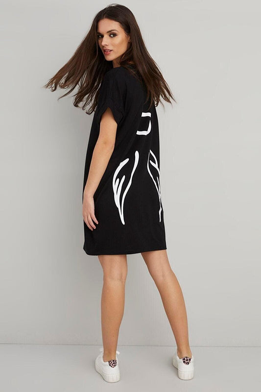 Women's Black Back Printed Pocket Dress