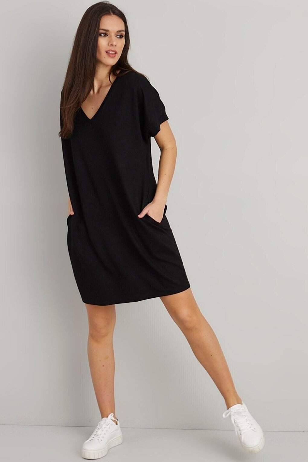 Women's Black Back Printed Pocket Dress