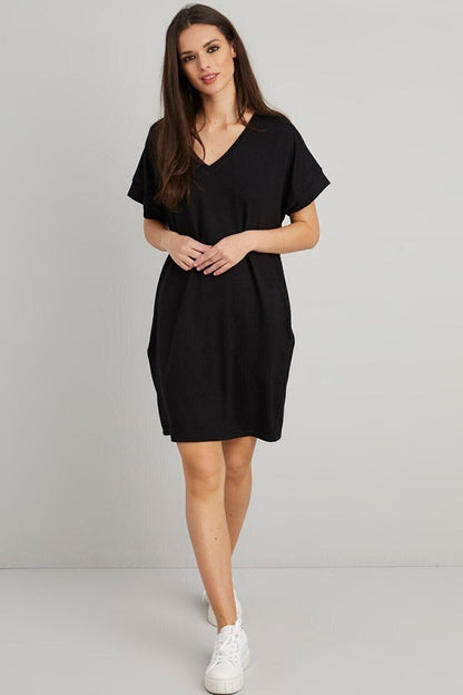 Women's Black Back Printed Pocket Dress