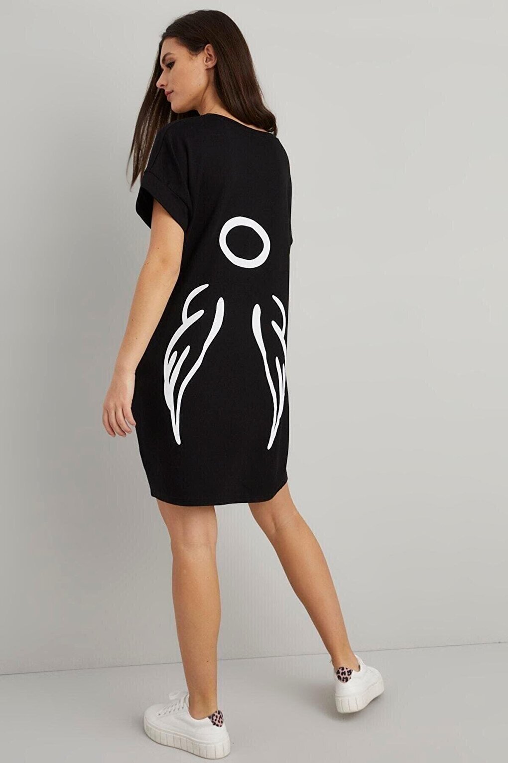 Women's Black Back Printed Pocket Dress