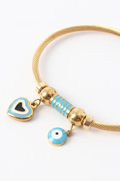 Steel Bracelet with Gold Heart and Evil Eye Beads