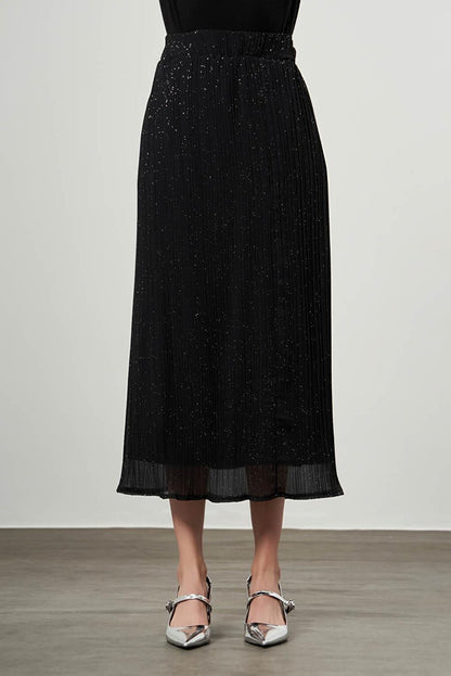 Glitter Pleated Black Skirt