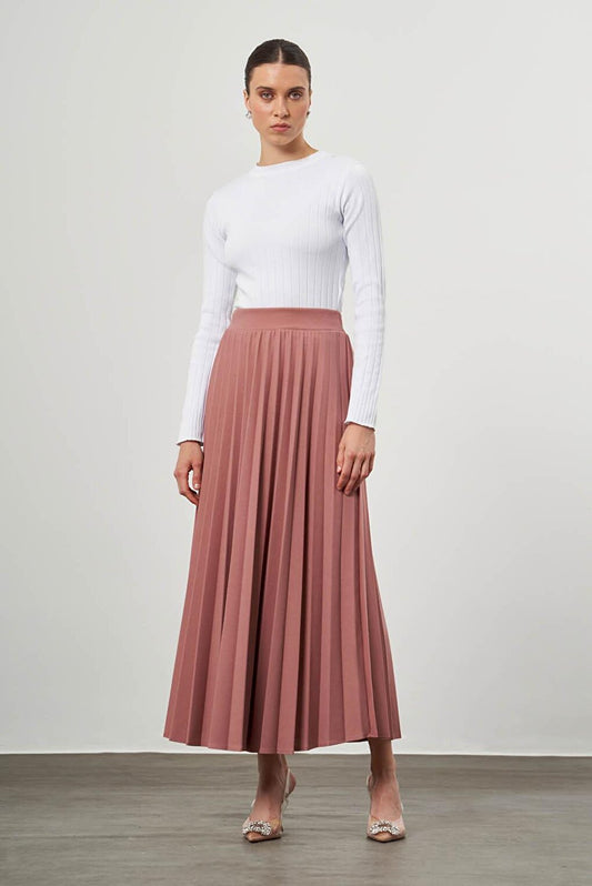 Crepe Knitted Pleated Dusty Rose Skirt