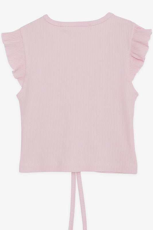 Girl's Crop T-Shirt Lace-Up Ruffled Pink (Ages 8-14)