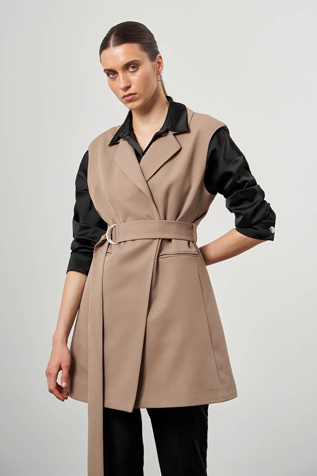 Mink Classic Vest with Buckle Belt