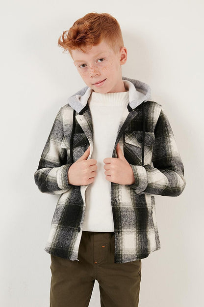 Hooded Double Pocket Plaid Winter Lumberjack Shirt CF24W81780