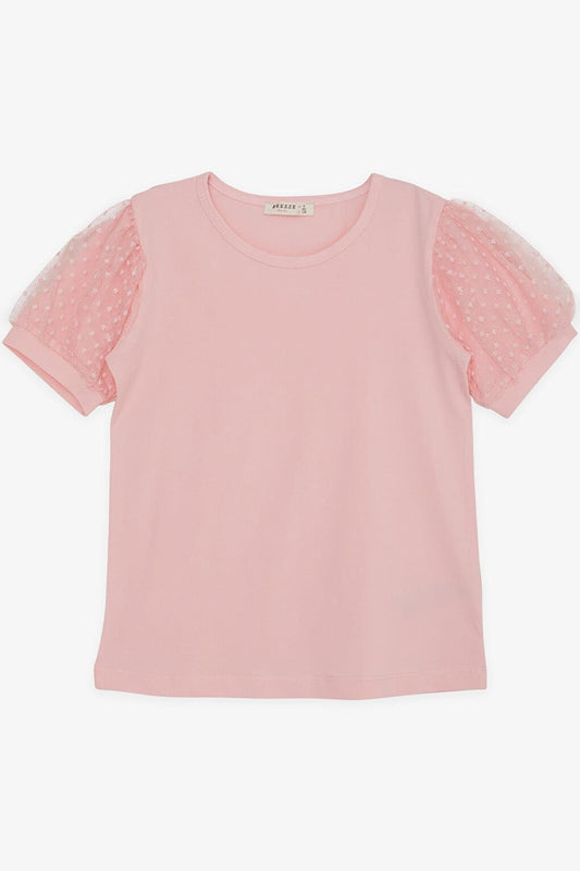 Girl's T-Shirt Pink with Tulle Sleeves (8-12 Years)