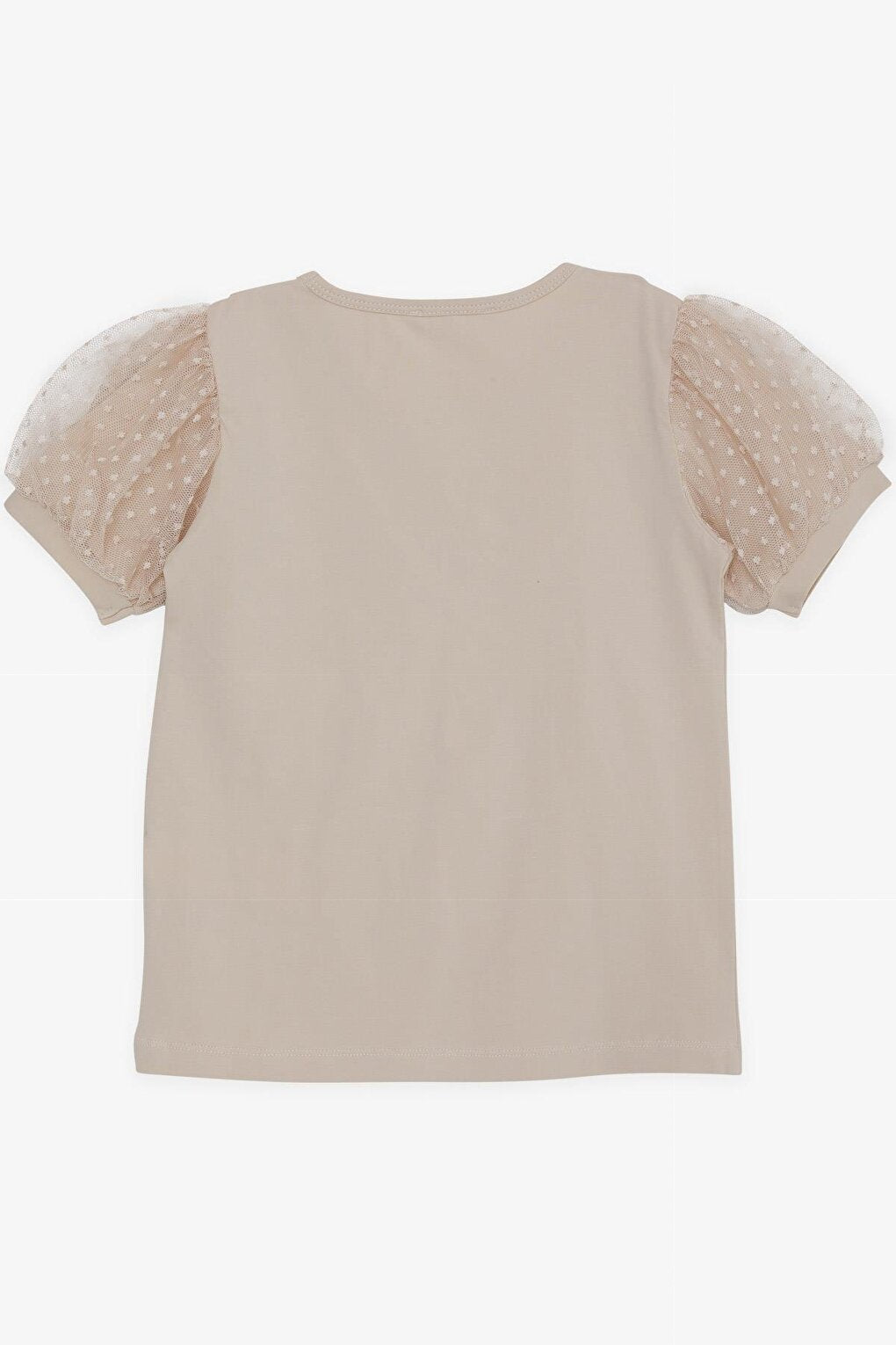 Girl's T-Shirt with Tulle Sleeves Beige (8-12 Years)