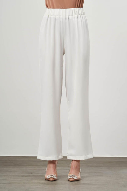 Elastic Waist Satin Ecru Trousers