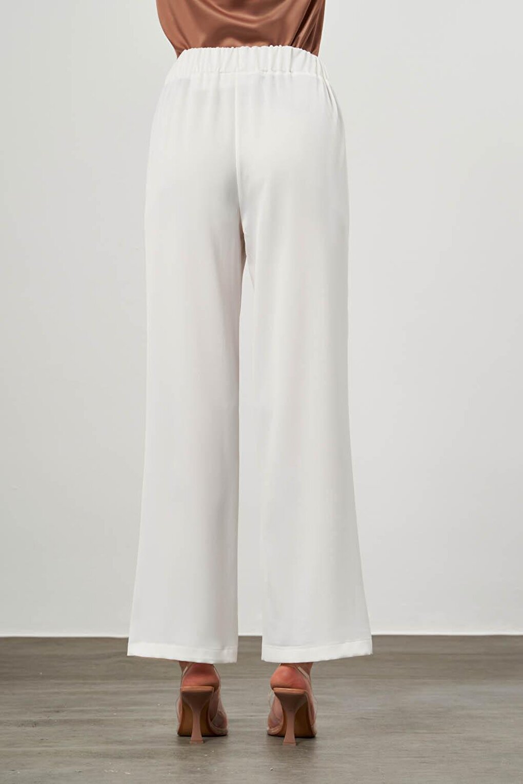 Elastic Waist Satin Ecru Trousers