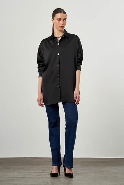 Black Shirt Tunic with Metal Buttons