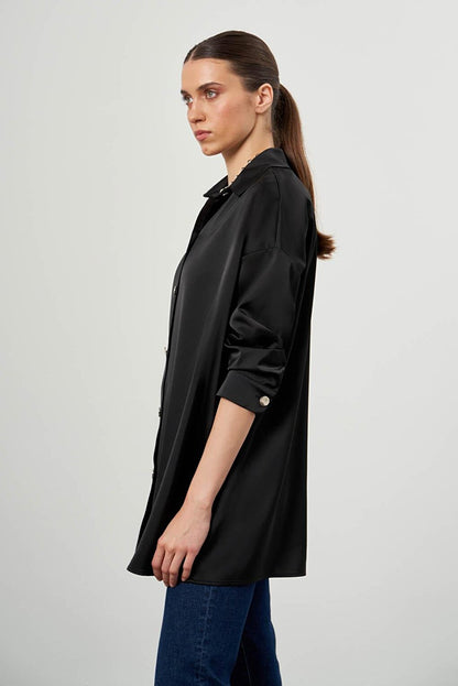 Black Shirt Tunic with Metal Buttons