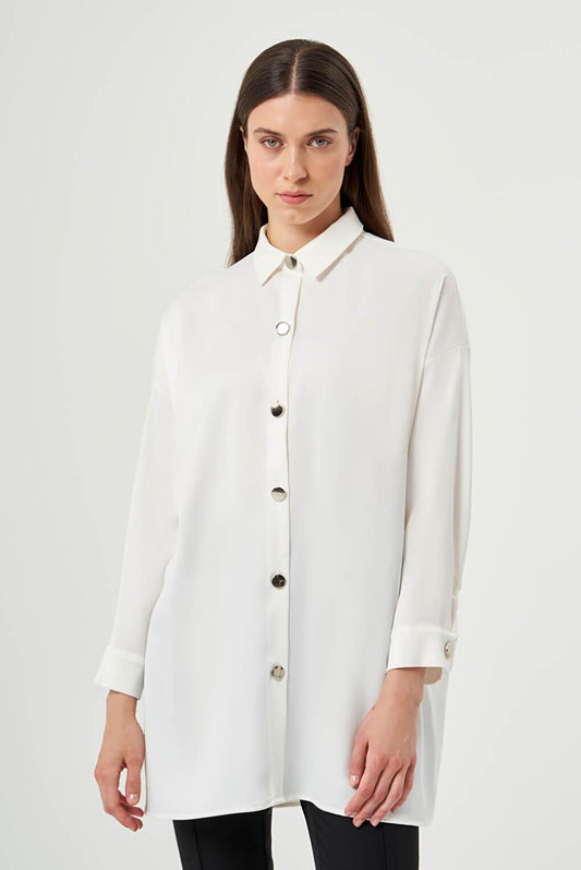 Ecru Shirt Tunic with Metal Buttons