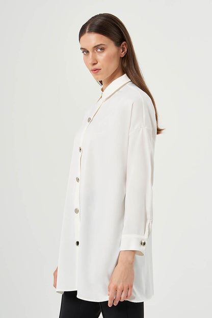 Ecru Shirt Tunic with Metal Buttons