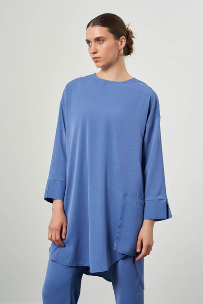 Patterned Textured Pocketed Indigo Tunic