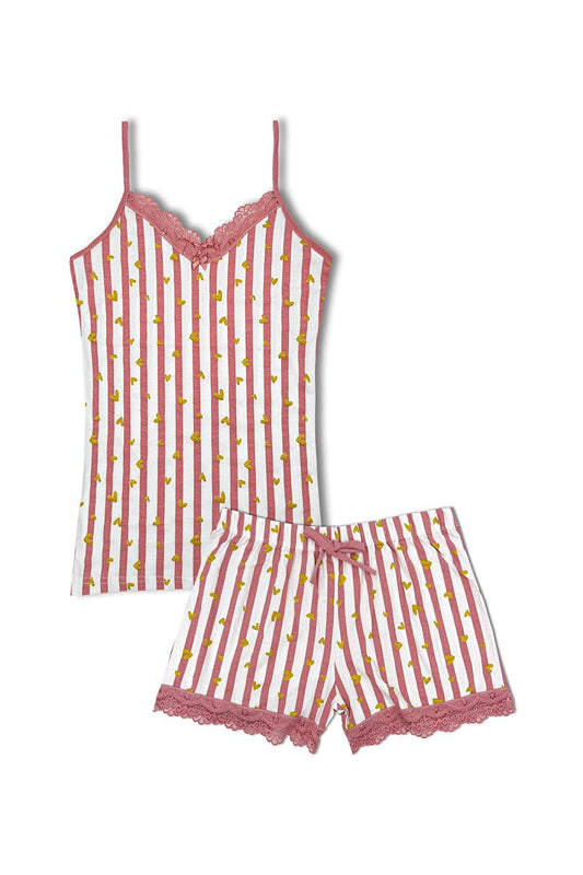 Cotton Patterned Thin Strap V-Neck Tank Top and Shorts Women's Pajama Set