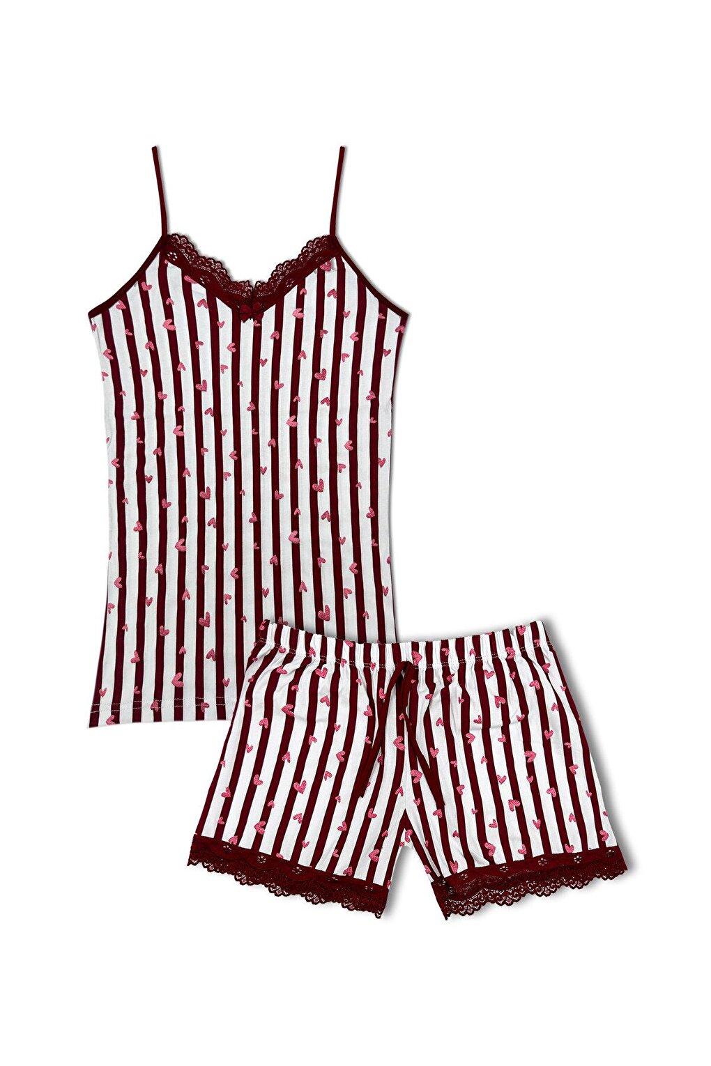 Cotton Patterned Thin Strap V-Neck Tank Top and Shorts Women's Pajama Set