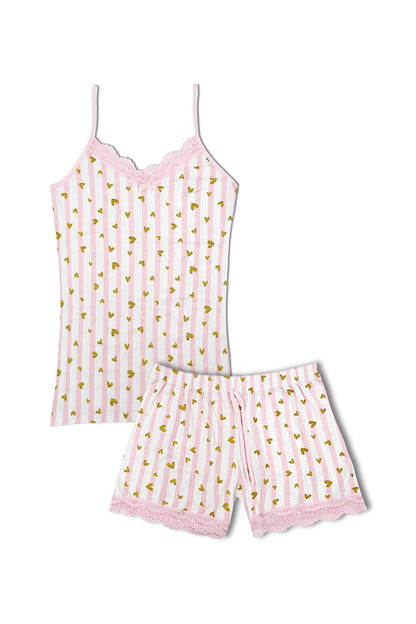 Cotton Patterned Thin Strap V-Neck Tank Top and Shorts Women's Pajama Set