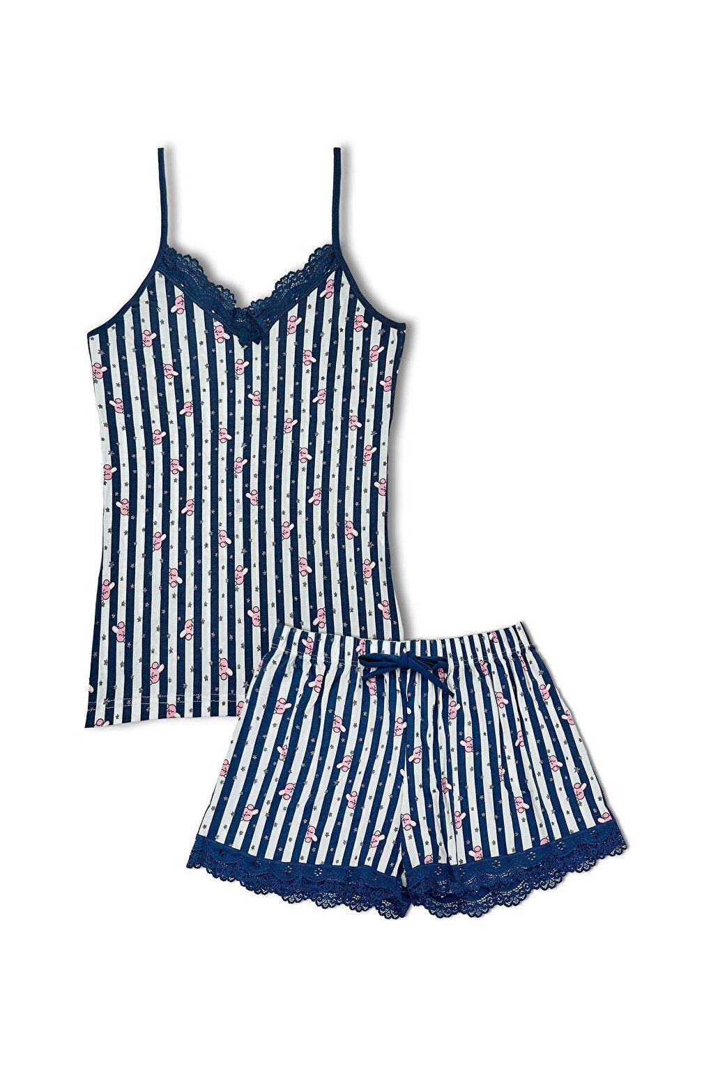 Cotton Patterned Thin Strap V-Neck Tank Top and Shorts Women's Pajama Set