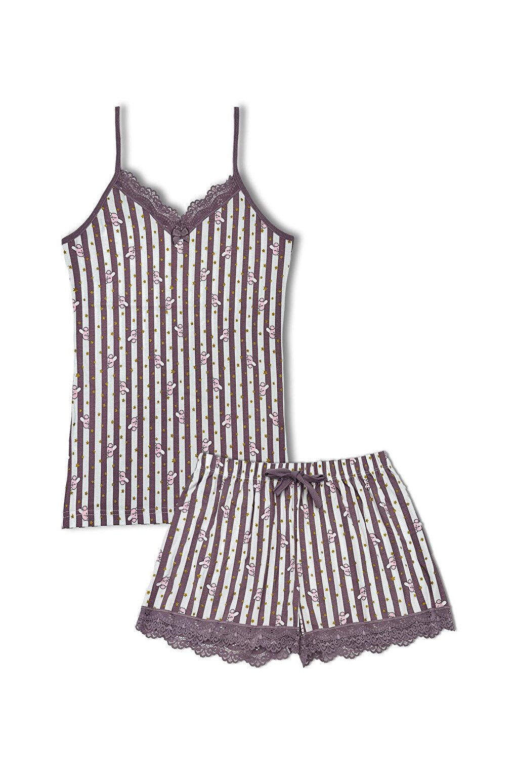 Cotton Patterned Thin Strap V-Neck Tank Top and Shorts Women's Pajama Set