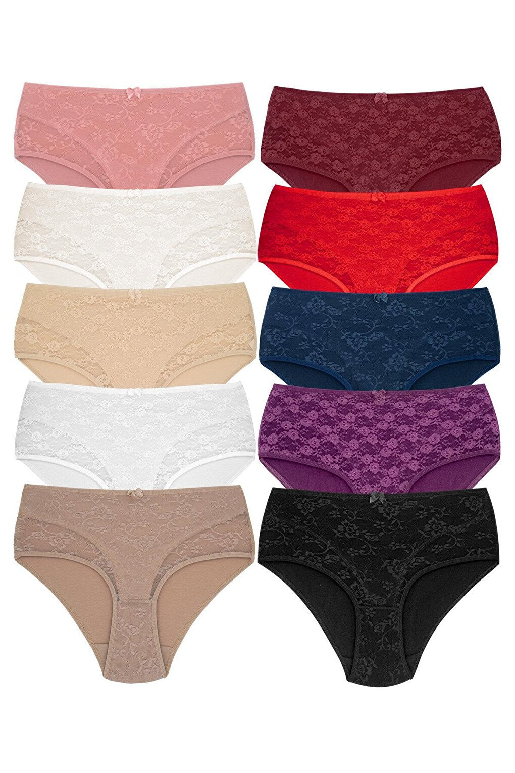 Cotton Front Lined Lez Lace High Waist Women's Panties 10pcs