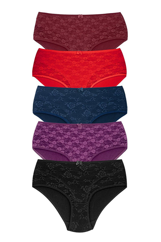 Cotton Front Lined Lez Lace High Waist Women's Panties 5-pack