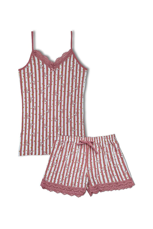 Cotton Patterned Thin Strap V-Neck Tank Top and Shorts Women's Pajama Set