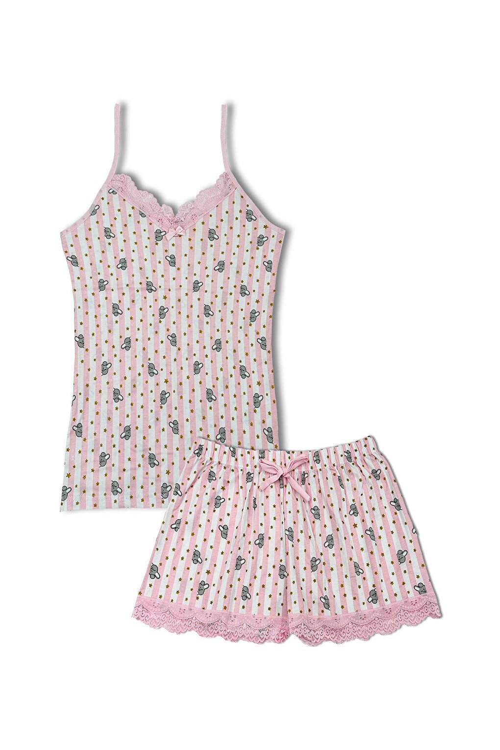 Cotton Patterned Thin Strap V-Neck Tank Top and Shorts Women's Pajama Set