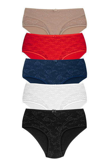 Cotton Front Lined Lez Lace High Waist Women's Panties 5-pack