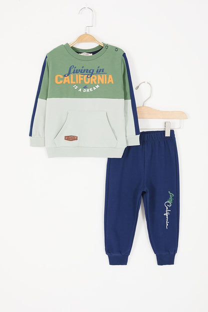 Dark Green California Printed Baby Boy Tracksuit Set 16833