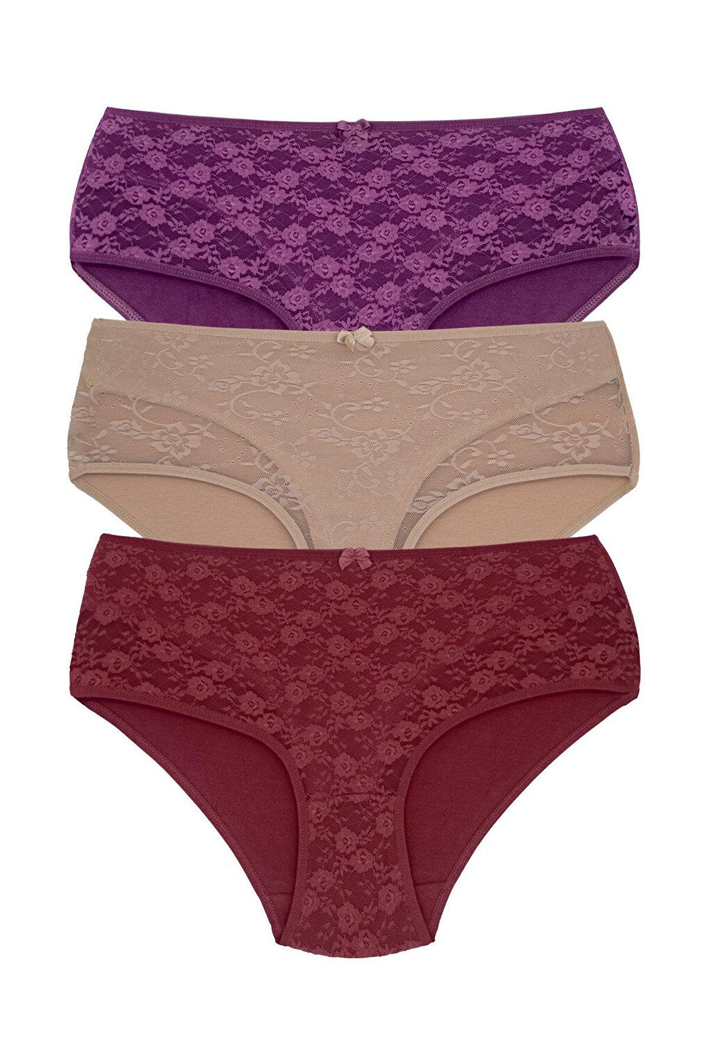 Cotton Front Lined Lez Lace High Waist Women's Panties 3-Piece