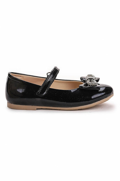 Bow Tie Stone Velcro Girls Ballerina Shoes 254 Patent Leather