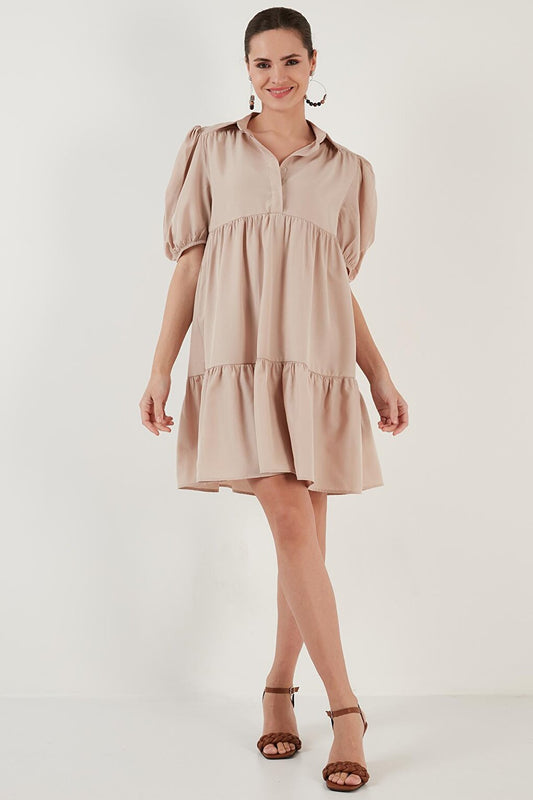 Relaxed Cut Shirt Collar Balloon Sleeve Dress 6235541